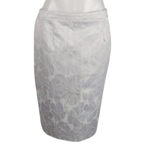 Liz Jordan Dresses & Skirts - Liz Jordan Women's Skirt Size 12 Silver Embroidered Floral Pencil Lined Zip NEW